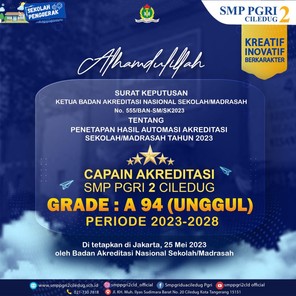 AKREDITASI “A” SMP PGRI 2 CILEDUG – SMP PGRI 2 Ciledug